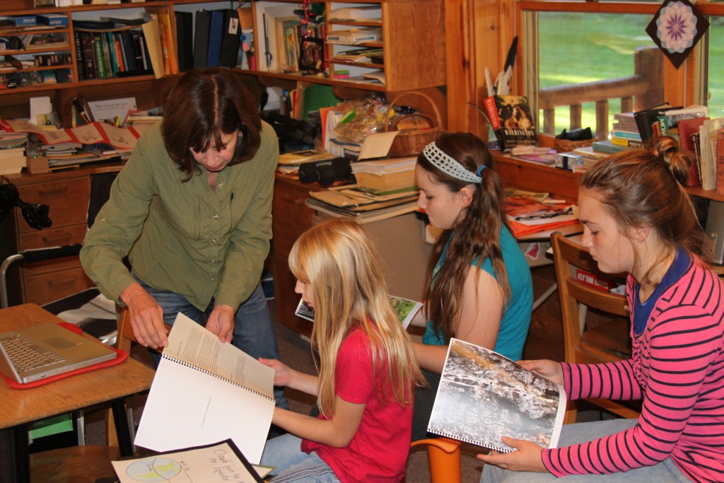 Christina Rusnak working with students in Stehekin’s One-Room Schoolhouse